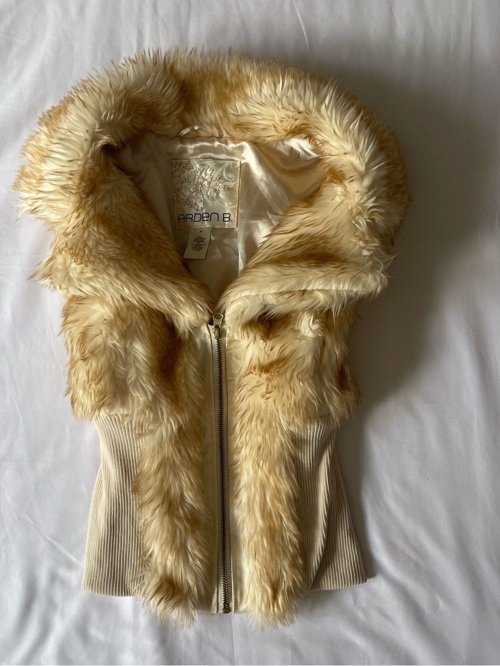 Ardene Cream Faux Fur Hooded Jacket Vest